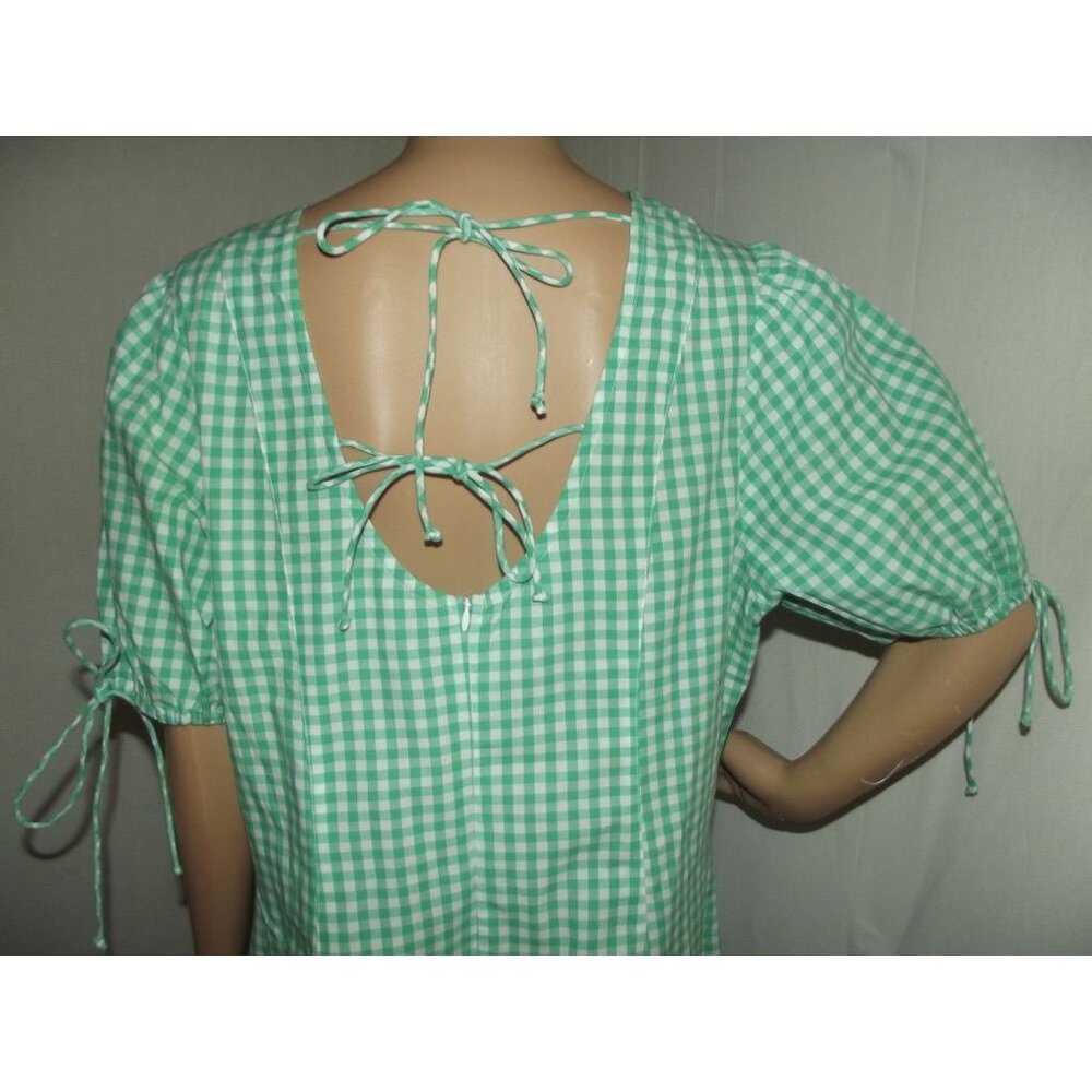 Influence Dress Womens 14 Midi green white gingham check puff sleeve lace up - Picture 11 of 15